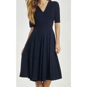 Gal Meets Glam Edith City Crepe Fit & Flare Midi Dress Navy Blue Size 12 New